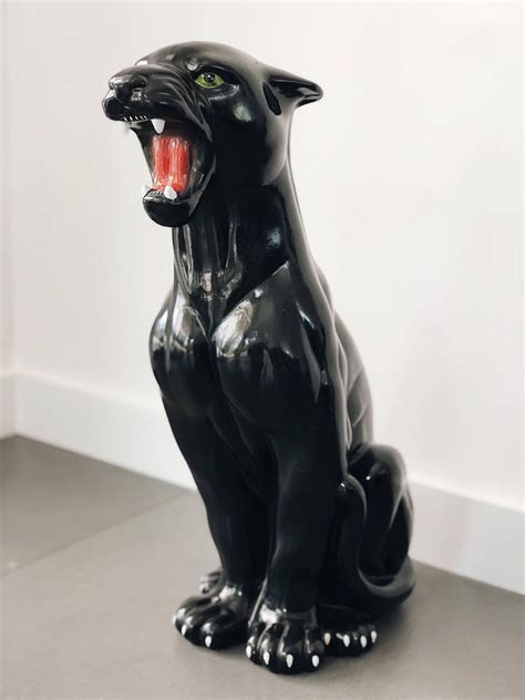 Large Black Panther Jaguar Statue G.C. Made in Italy terracotta 